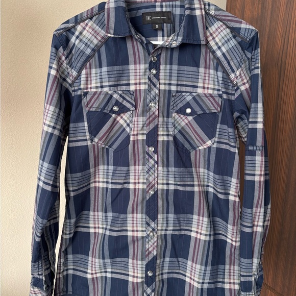 INC International Concepts Blue and Red Plaid Button Down Shirt - Picture 1 of 7